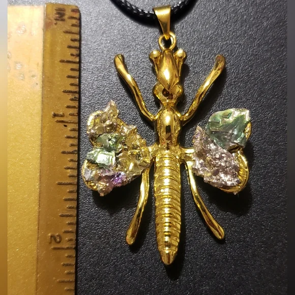 Bismuth Dragonfly Pendant Necklace - Picture 6 of 11